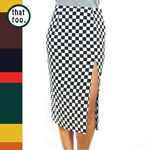 Black & white checkered midi skirt with slit